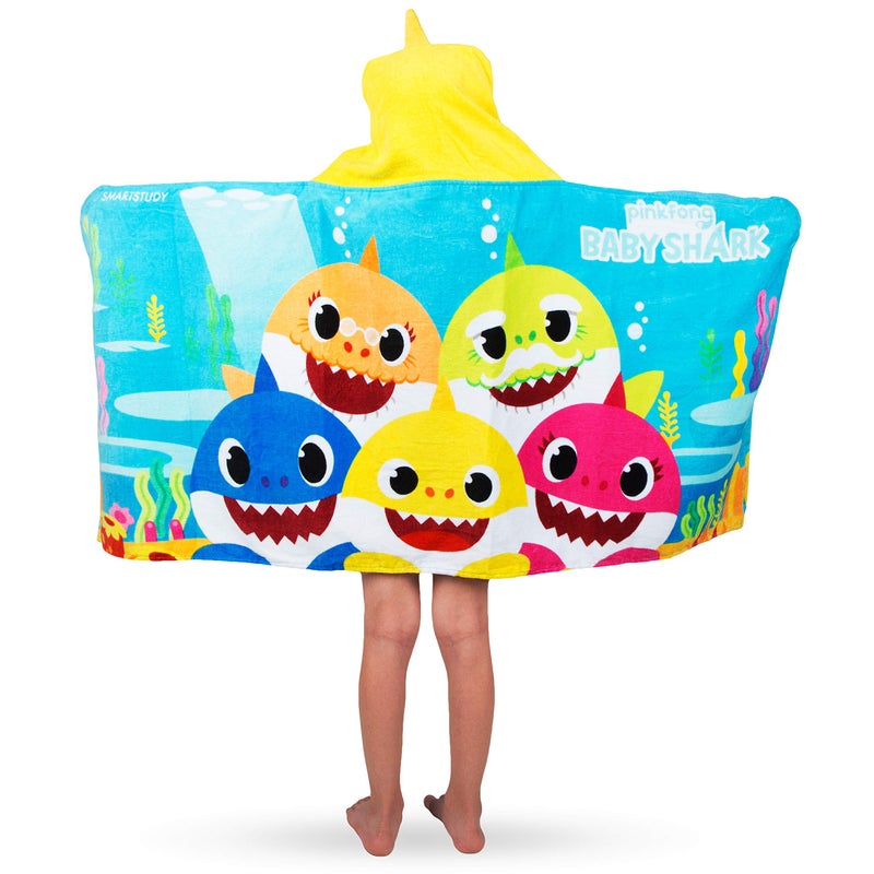 Franco Kids Bath and Beach Soft Cotton Terry Hooded Towel Wrap, 24" x 50", Baby Shark - Image 3