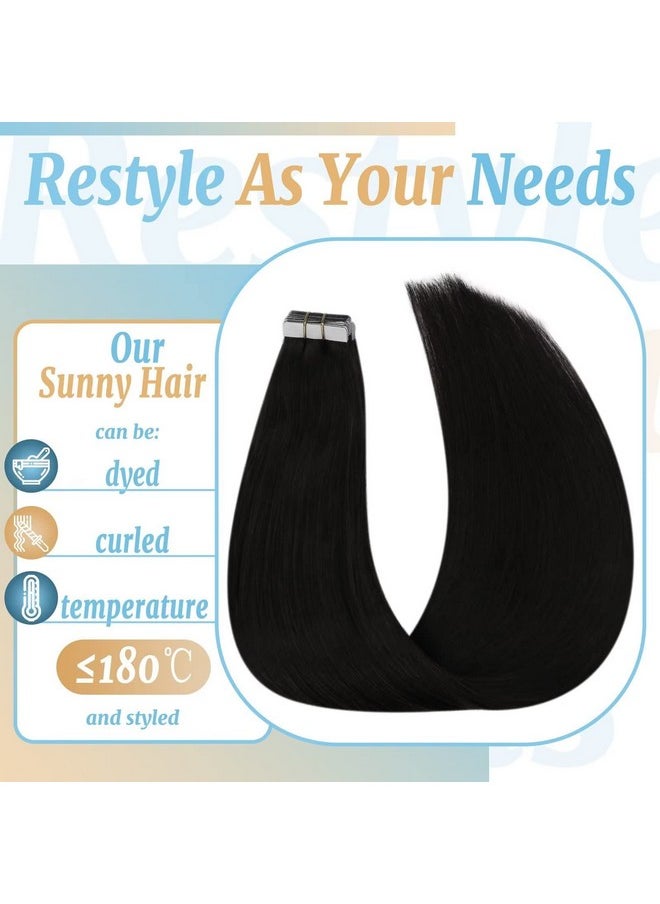 Ve Sunny Black Tape On Hair Extensions Human Hair Black Real Hair Extensions Tape In Human Hair Natural Black Tape Ins Black Hair Extensions Remy 20Pcs 50G 20Inch  - Image 4