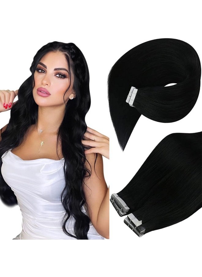 Ve Sunny Black Tape On Hair Extensions Human Hair Black Real Hair Extensions Tape In Human Hair Natural Black Tape Ins Black Hair Extensions Remy 20Pcs 50G 20Inch  - Image 1