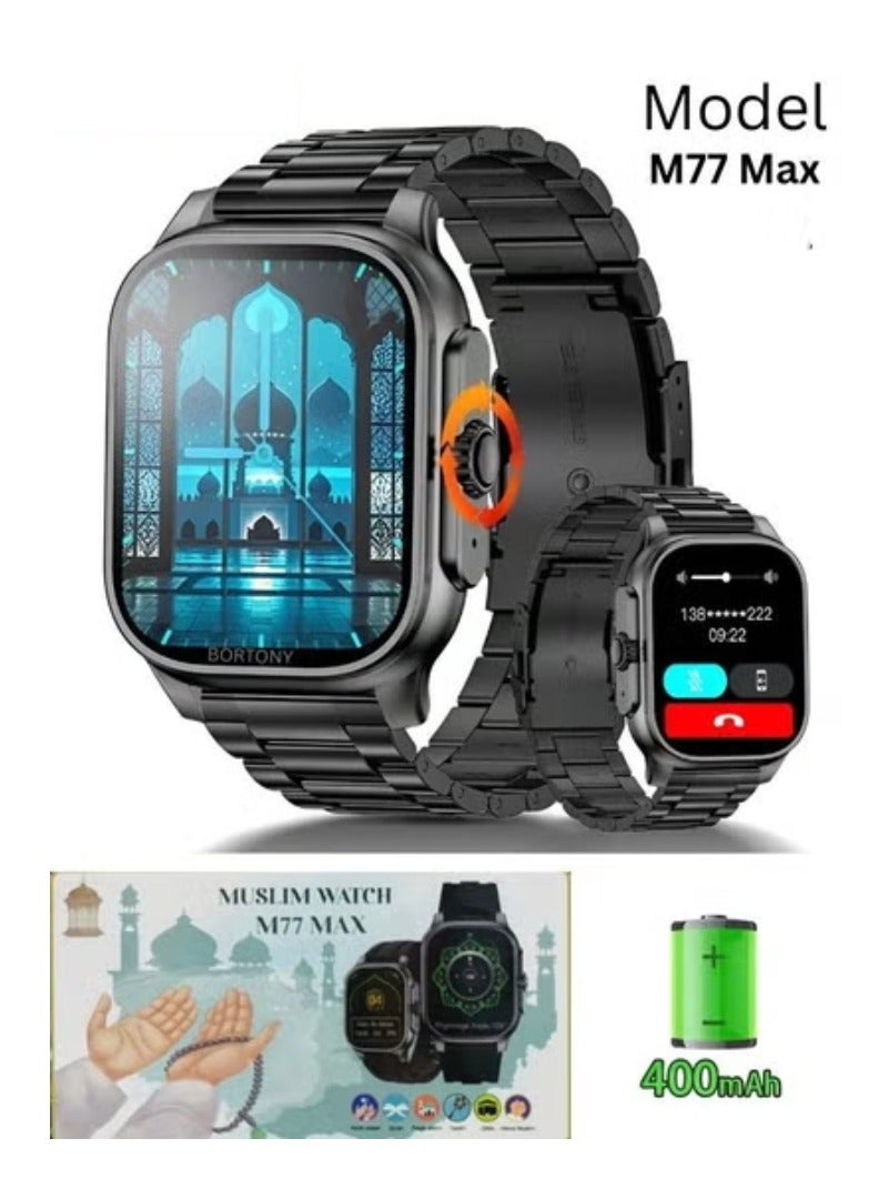 ELTRAZONE Muslim Smart Watch M77 Max with Qibla Direction, Bluetooth Smart Watch Prayer Time Reminders, Heart Rate and Fitness Tracker Multifunctional Sports Watch for Men and Women – Compatible with Android & iOS - Image 1