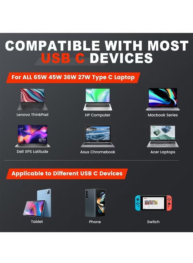 USB-C 65W 45W AC Replacement Charger fit for Lenovo ThinkPad T14 T15 T480 T480s T490 T490s T495 T495s T580 X13 X280 X380 X390 X395 E15 E480 E490 Lenovo Yoga C330 65W Laptop Power Supply Adapter Cord - Image 3