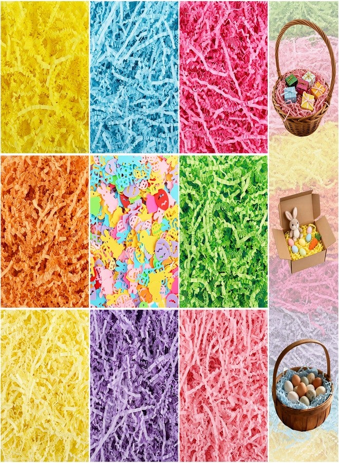 Qumenan 11oz Easter Grass Crinkle Cut Paper Large Pack 8 Colors Easter Shredded Paper with Rabbit Egg Chicken Shape Glitter Confetti for Gift Wrapping Basket Filling Birthdays Weddings Party Supply - Image 1