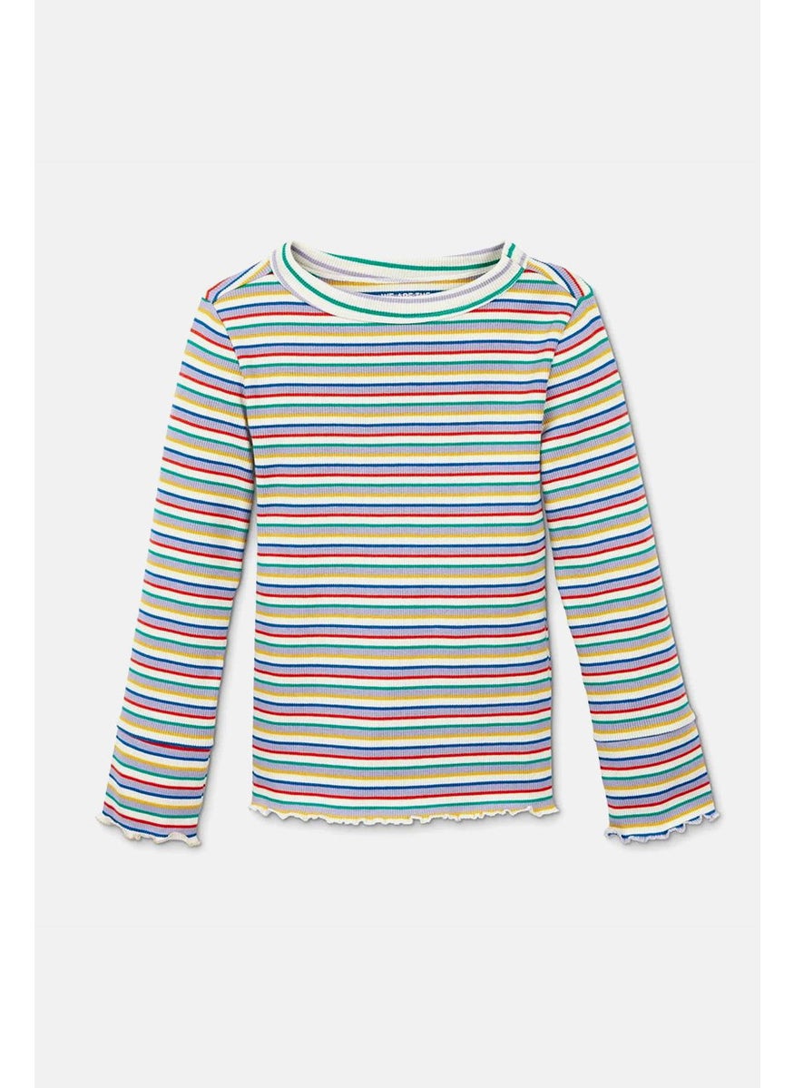 Tchibo Kid Girls Striped Ribbed Structure Sweater, White Combo  - Image 2