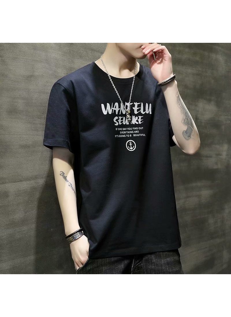 Generic - 2024 Summer Mens Half Sleeve T-Shirt White Round Neck Loose Fit Trendy Brand Trendy Youth Half Sleeve Tee For Boys Orange Red - Image 1