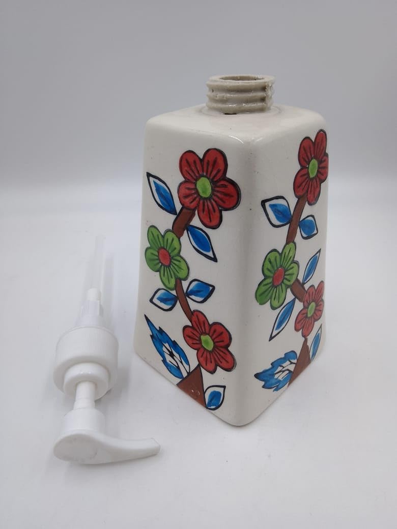 Ethnic Bloom Hand-Painted Dispenser - Floral Vine Fusion Art Premium Glazed Ceramic | Easy Liquid Dispensing | Ideal for Bathrooms, Kitchens, Guest Rooms, Offices & Gifting, 500ml  - Image 3