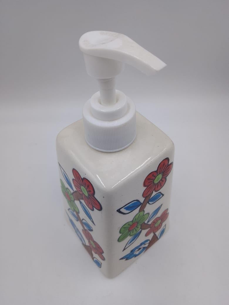 Ethnic Bloom Hand-Painted Dispenser - Floral Vine Fusion Art Premium Glazed Ceramic | Easy Liquid Dispensing | Ideal for Bathrooms, Kitchens, Guest Rooms, Offices & Gifting, 500ml  - Image 4