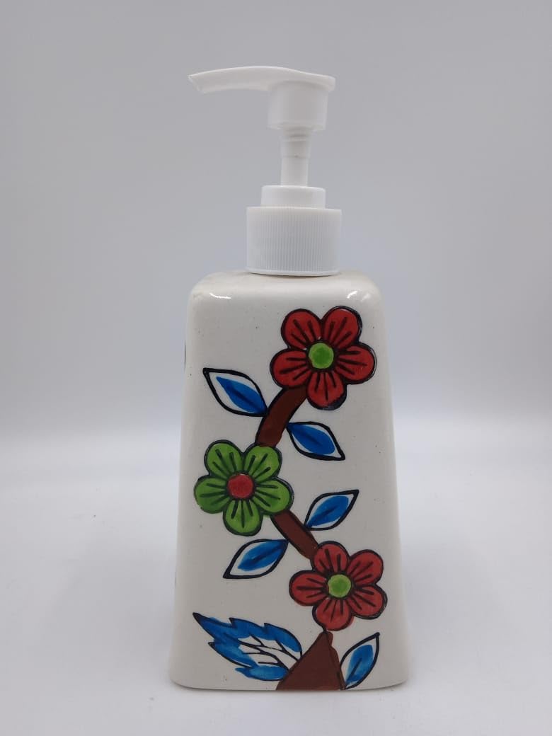 Ethnic Bloom Hand-Painted Dispenser - Floral Vine Fusion Art Premium Glazed Ceramic | Easy Liquid Dispensing | Ideal for Bathrooms, Kitchens, Guest Rooms, Offices & Gifting, 500ml  - Image 1