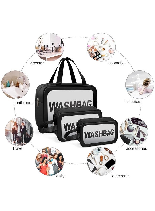 FIMTOWN Clear Makeup Pouch Set, Cosmetic Organizer Bag for Women and Girls Travel Waterproof Toiletry Storage Kit (Black) - Image 4