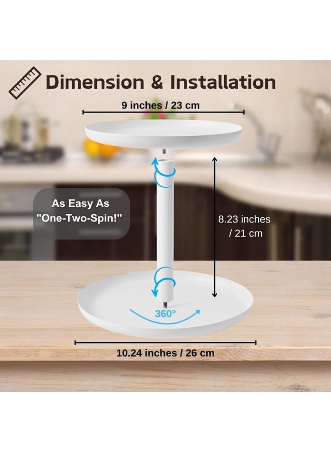 IBERG 2-Tier Metal Lazy Susan Organizer, White, 9"&10" - Modern, Rotating Spice Organizer for Kitchen & Pantry - Image 2