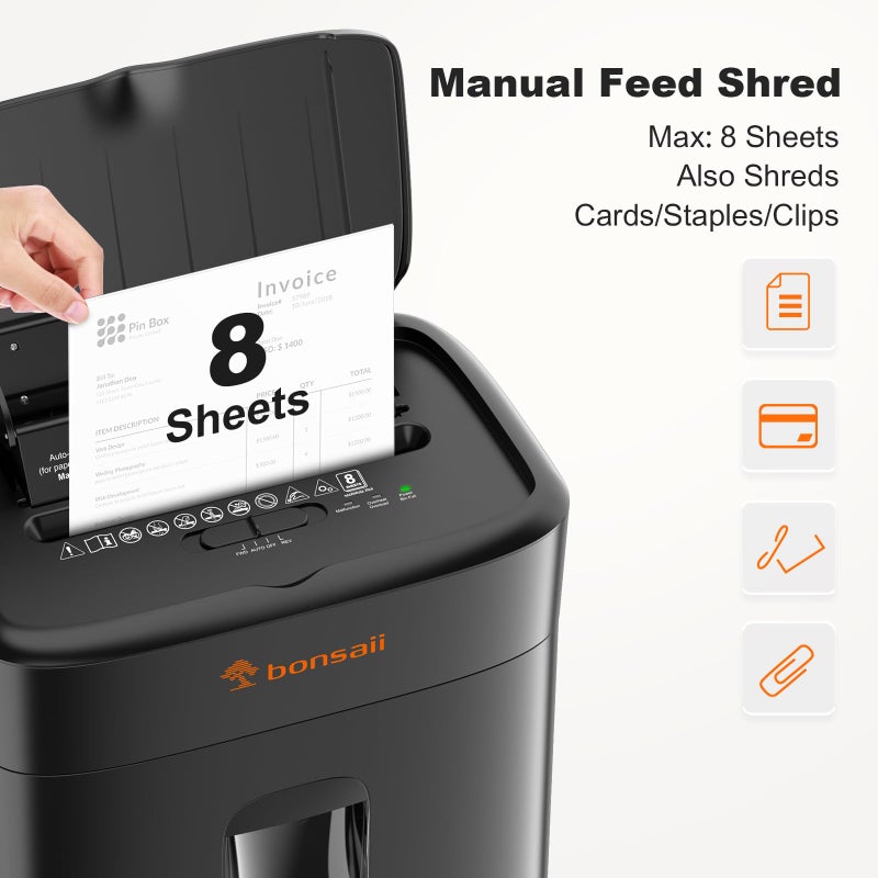 Bonsaii 100 Sheets Auto Feed Paper Shredder, Up to 30 Minutes Shredders for Home Office Use, Micro-Cut Heavy Duty Shredder / 4.2 Gallons/Security Level P-4 (C231-D) - Image 3