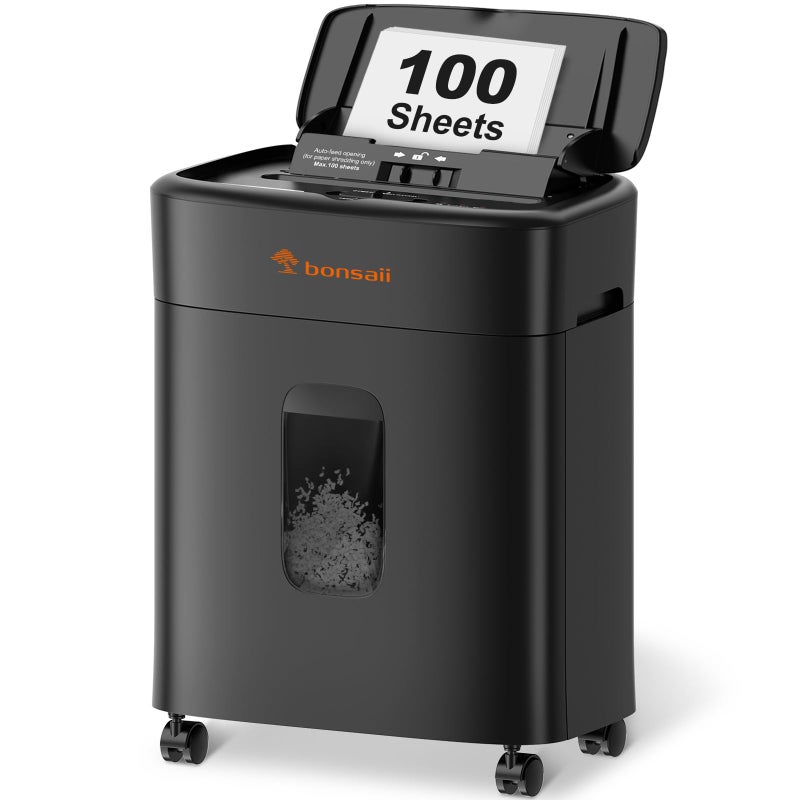 Bonsaii 100 Sheets Auto Feed Paper Shredder, Up to 30 Minutes Shredders for Home Office Use, Micro-Cut Heavy Duty Shredder / 4.2 Gallons/Security Level P-4 (C231-D) - Image 1