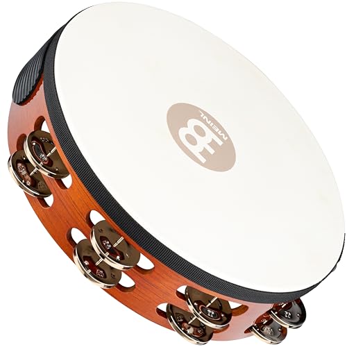 Meinl Percussion TAH2AB Traditional 10-Inch Wood Tambourine with Goat Skin Head and Steel Jingles, 2 Row - Image 1