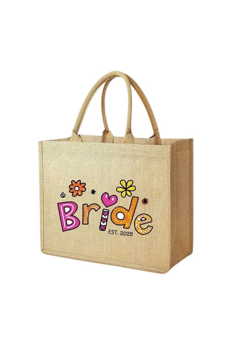 PRINTSHOP4ME Jute Tote Bag-Bride Est-Wedding Party Gift Bag For Bridesmaids And Guests-Wedding Party Favors  - Image 1