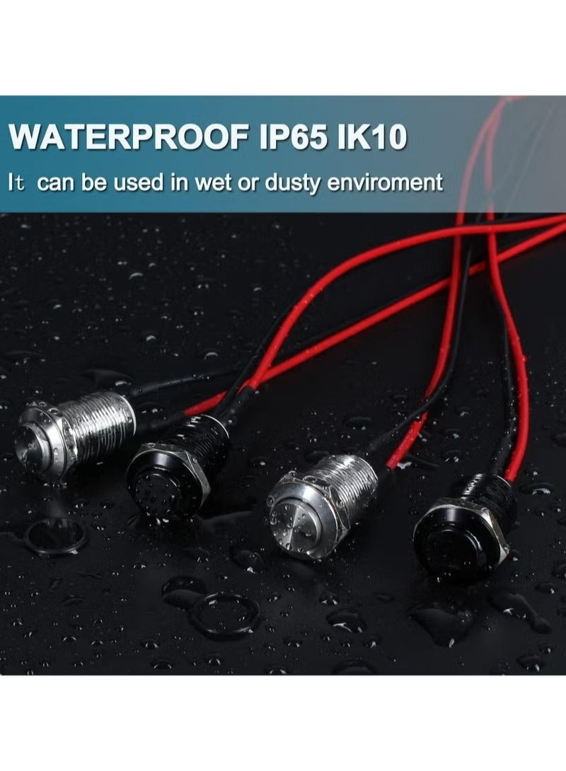 Momentary Switch, Latching Push, 5 Pcs High Round Head Button Switch, Waterproof Metal Air Horn Push Button, with Pre-soldered Cable Stainless Steel 1NO 12V 24V 36V IP66 Without LED - Image 4