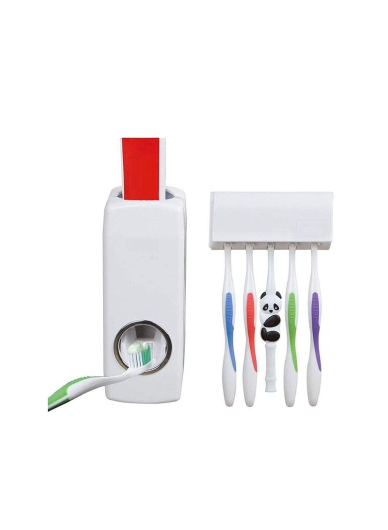 AS SEEN ON TV Wall Mount Automatic Toothpaste Squeezer Kit With 5 Toothbrush Holder Organizer Set White - Image 2