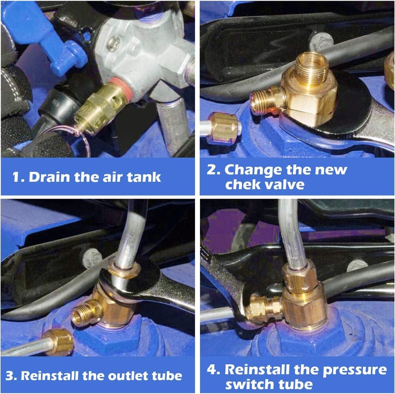 Hromee Air Compressor Replacement Components Brass 1/2 Inch MNPT Compressor in Tank Check Valve Kit with Three Different Unloader Tube Fittings 20 SCFM 4 Pieces - Image 5