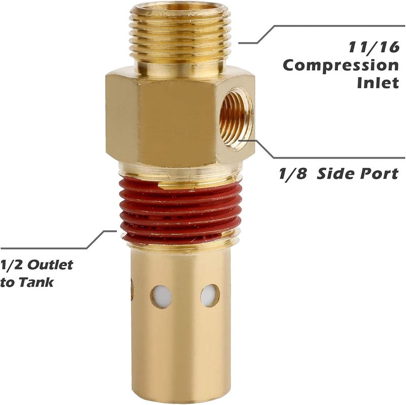 Hromee Air Compressor Replacement Components Brass 1/2 Inch MNPT Compressor in Tank Check Valve Kit with Three Different Unloader Tube Fittings 20 SCFM 4 Pieces - Image 2