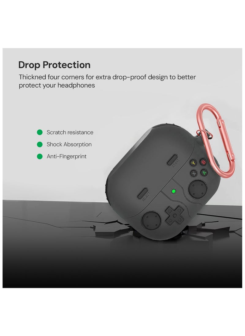 O Ozone Case For Samsung Galaxy Buds3 Case & Galaxy Buds 3 Pro Case Cover (2024), 3D Game Console Design Silicone Protective Cover with Keychain- Black  - Image 3