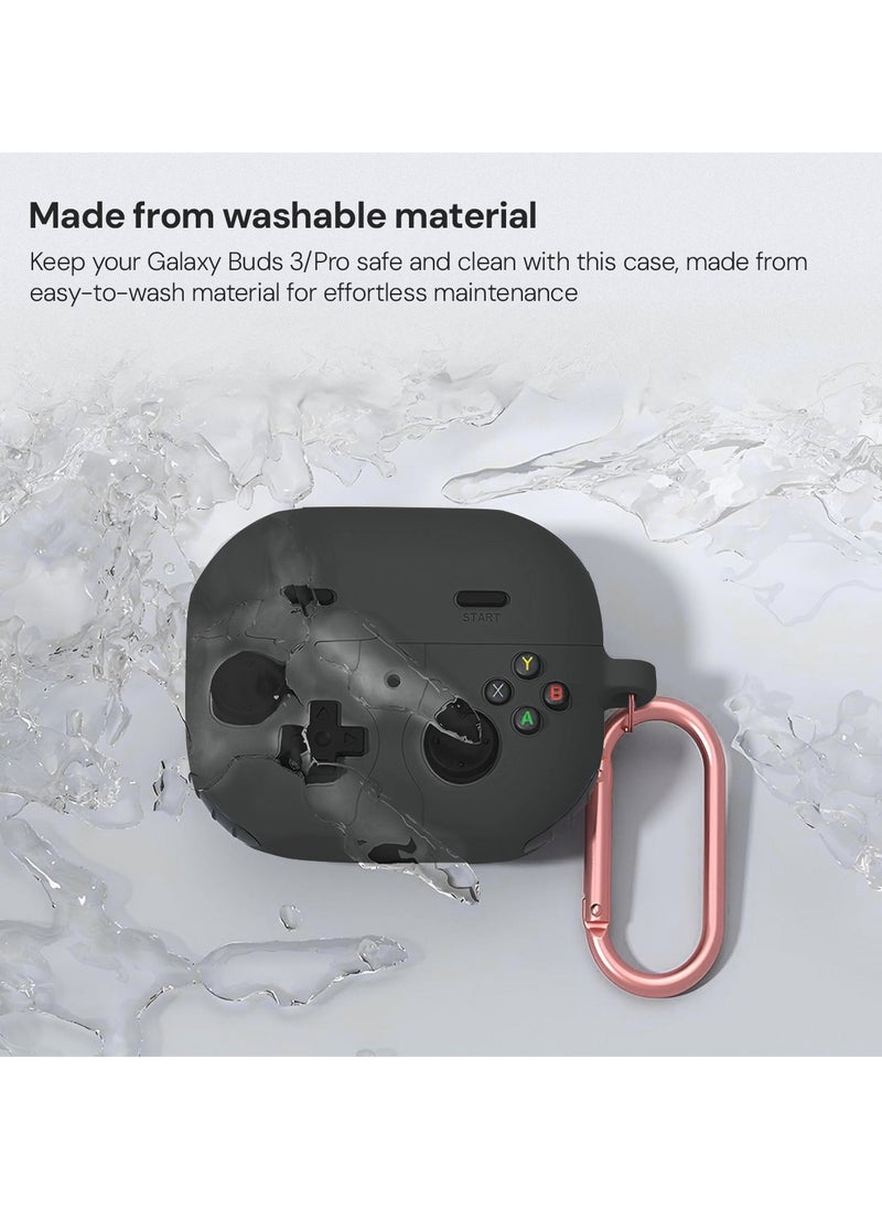 O Ozone Case For Samsung Galaxy Buds3 Case & Galaxy Buds 3 Pro Case Cover (2024), 3D Game Console Design Silicone Protective Cover with Keychain- Black  - Image 2