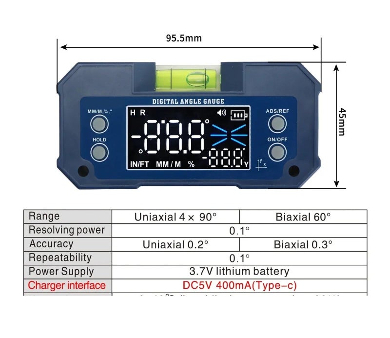 Mini Magnetic Level Gauge Rechargable Dual Axis Digital Angle Finder 5346 L - Image 4