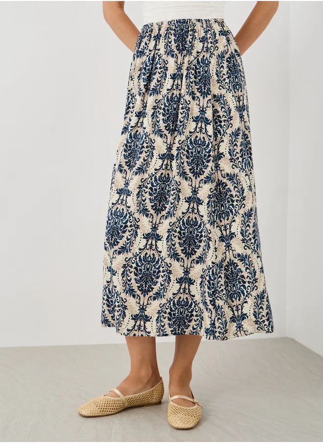 Take Two Take Two All-Over Print A-Line Midi Skirt