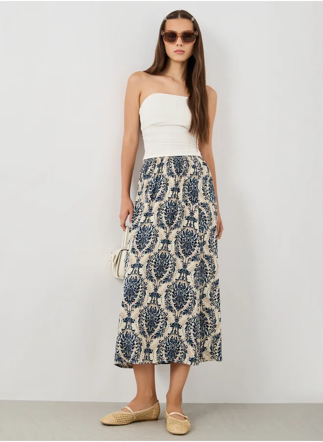 Take Two Take Two All-Over Print A-Line Midi Skirt