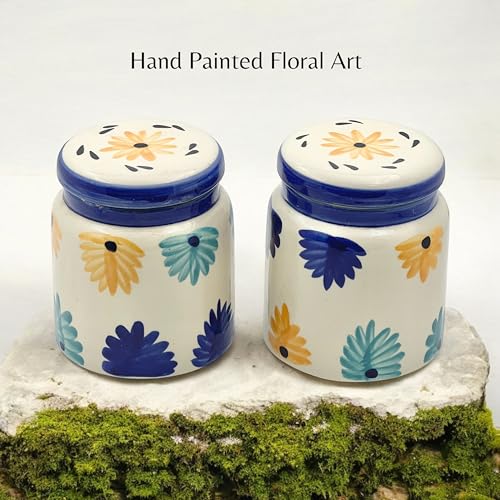 BACKKSPACE RETAIL Ceramic Jars for Kitchen Storage with Airtight Lid Pickle Spices Stoneware Food Storage Jar Box with Airtight Silicone Seal | Pack of 2 | Capacity 500ml (Blue) - Image 2