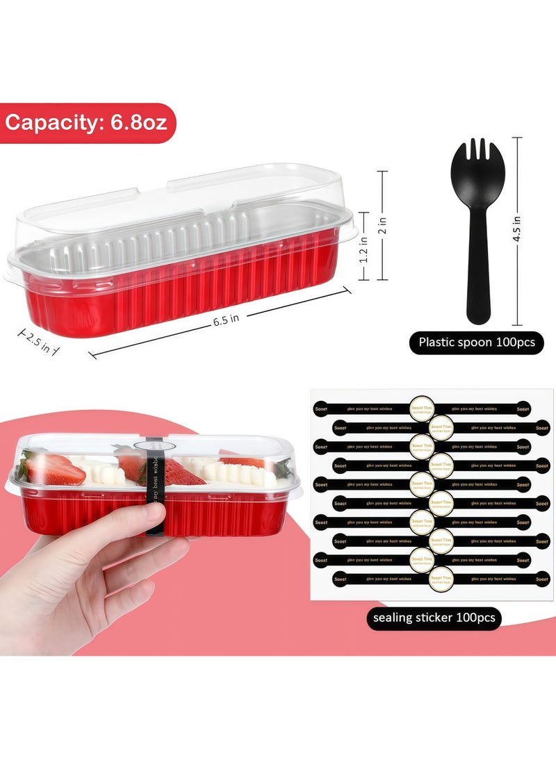 100 Pack Mini Loaf Pans with Lids and Spoons Sealing Sticker, 6.8oz Mini Cake Pans for Baking, Disposable Aluminum Foil Loaf Pans, Loaf Baking Pans, Small Cake Containers With Lids - Image 2