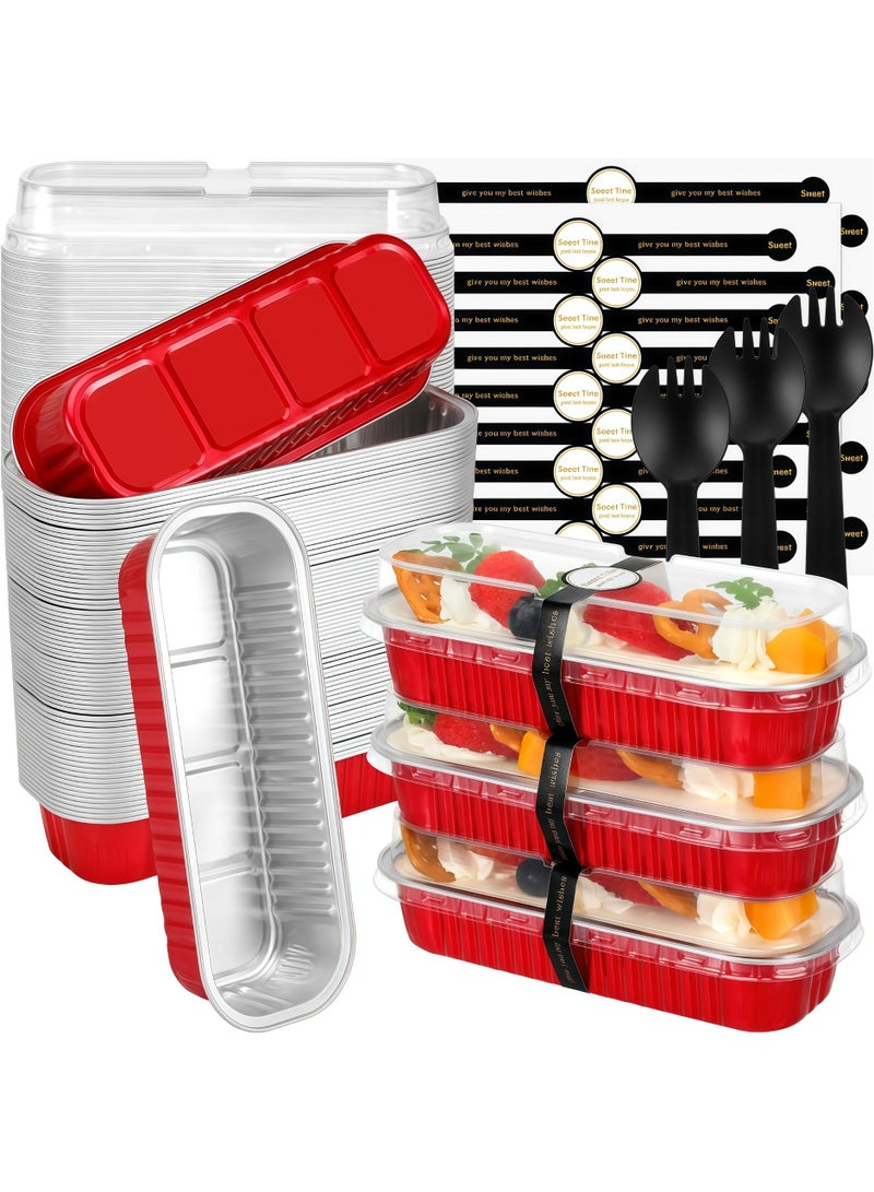 100 Pack Mini Loaf Pans with Lids and Spoons Sealing Sticker, 6.8oz Mini Cake Pans for Baking, Disposable Aluminum Foil Loaf Pans, Loaf Baking Pans, Small Cake Containers With Lids - Image 1