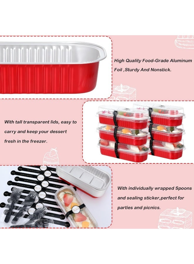 100 Pack Mini Loaf Pans with Lids and Spoons Sealing Sticker, 6.8oz Mini Cake Pans for Baking, Disposable Aluminum Foil Loaf Pans, Loaf Baking Pans, Small Cake Containers With Lids - Image 3