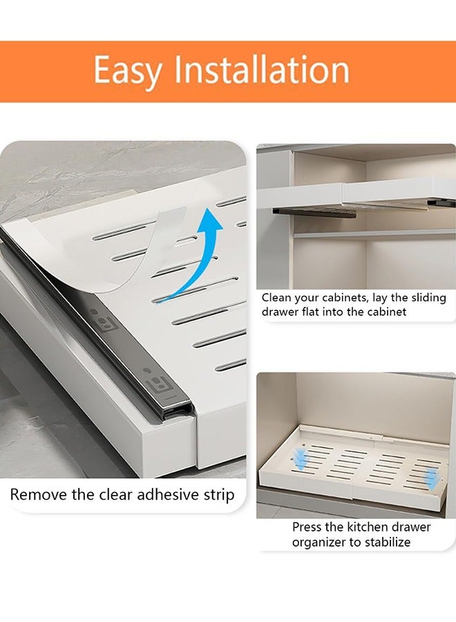 Garlo Expandable Slide Out Cabinet Organizer Shelf with Adhesive Film,Heavy Duty Storage and Organization Slide Out Pantry Shelves Sliding Drawer Pantry Shelf for Kitchen(1PC)  - Image 4