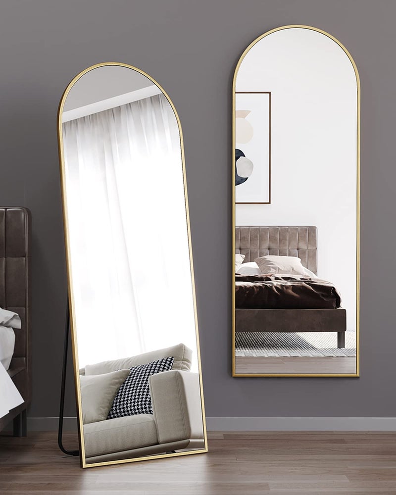 ITSRG Floor Mirror, Full Length Mirror with Stand, Arched Wall Mirror, Gold Floor Mirror Freestanding, Wall Mounted Mirror for Bedroom Living Room, Gold - Image 3