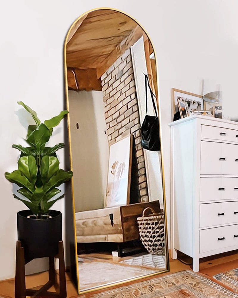 ITSRG Floor Mirror, Full Length Mirror with Stand, Arched Wall Mirror, Gold Floor Mirror Freestanding, Wall Mounted Mirror for Bedroom Living Room, Gold - Image 1