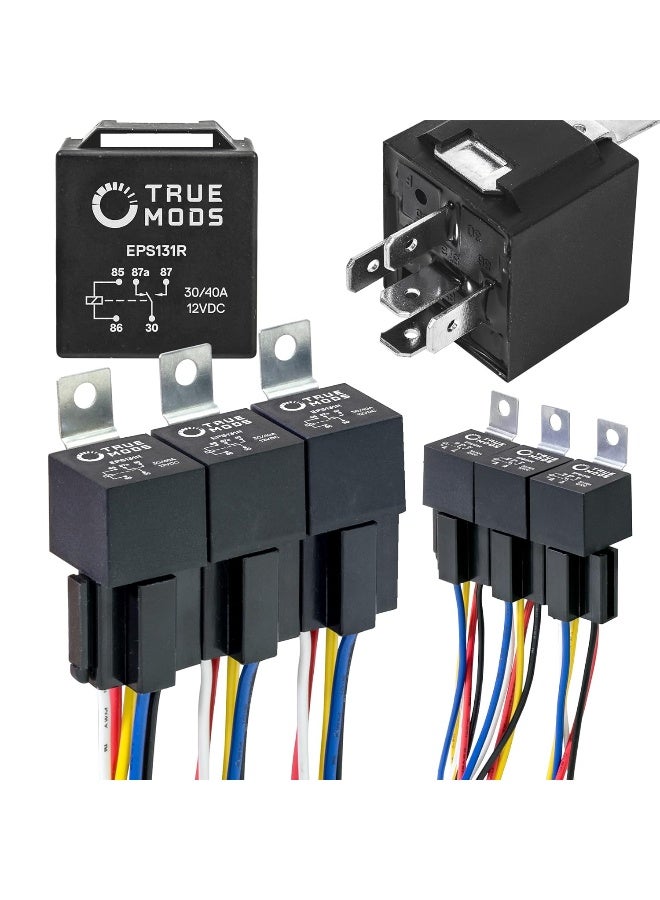 ONLINE LED STORE 6 Pack - 12V Dc 40/30 Amp 5-Pin Spdt Automotive Relay Harness Set (Bosch Style With Interlocking Harnesses)  - Image 1