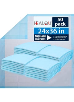 HEALQU Healqu Disposable Underpads - Absorbent Incontinence Bed Pads for Adults, Kids, Elderly, and Pets - Fluid and Urine Bed Protection - Large, Thick, Fluff and Polymer Chux (24x36 Pack of 50) 