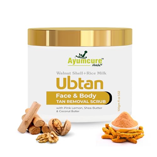 Ayumcure Ubtan Face & Body Tan Removal Scrub for Men & Women | 100gm | With Walnut Shell, Rice Milk, Pink Lemon, Shea & Coconut Butter | Exfoliates, Brightens & Hydrates | Reduces Tan & Dark Spot - Image 1
