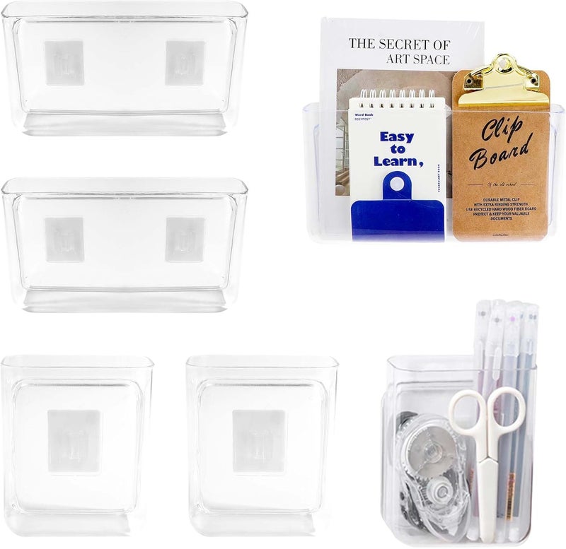 YEUIKERR 6 Pack Acrylic Wall Mount File Holder Plastic Clear Wall File Holder Folder, 2 Sizes Single Acrylic Walls Pocket Walls File Organizer for Office Home, No Drill - Image 1