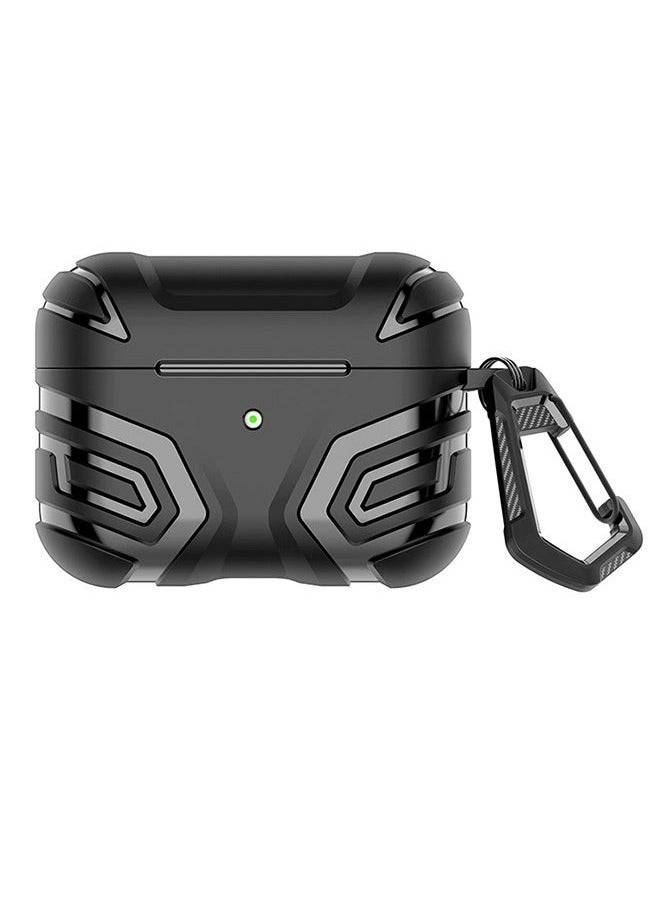 Armor Case for AirPods Pro 2, Headphone Cover Anti Fall Shockproof TPU Case Cover With Buckle, Protective Shell Headphones Case (Black) - Image 1