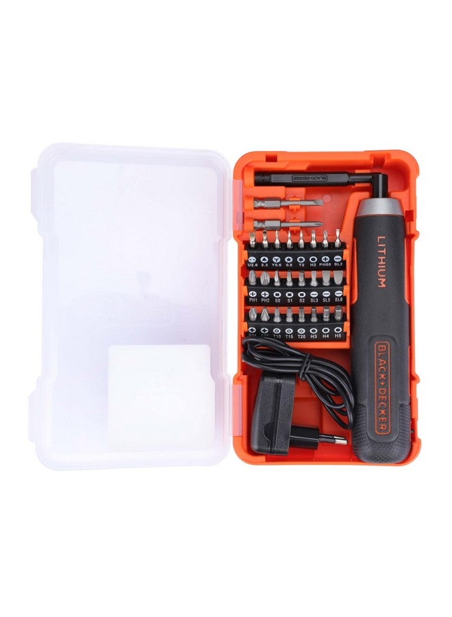 BLACK+DECKER BLACK+DECKER BD40K27 4V 6.35mm Li-ion Cordless Screwdriver with E-Clutch and Intelligent Torque System with 2 LED Worklights & 27-Piece Accessories for Home & DIY Use, 1 Year Warranty, ORANGE & BLACK  - Image 1