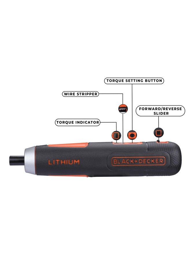 BLACK+DECKER BLACK+DECKER BD40K27 4V 6.35mm Li-ion Cordless Screwdriver with E-Clutch and Intelligent Torque System with 2 LED Worklights & 27-Piece Accessories for Home & DIY Use, 1 Year Warranty, ORANGE & BLACK  - Image 3