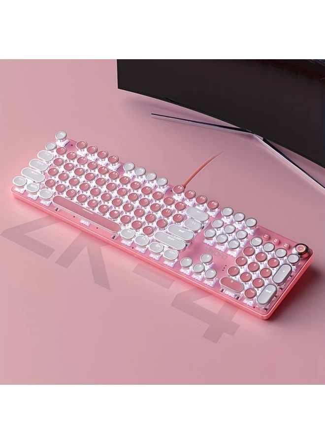 لوحة مفاتيح ميكانيكية بلون وردي زهري بتصميم ريترو بنك مضاءة للخلف لمكتب والألعاب - Image 3