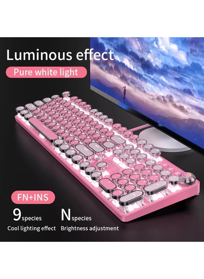 لوحة مفاتيح ميكانيكية بلون وردي زهري بتصميم ريترو بنك مضاءة للخلف لمكتب والألعاب - Image 4