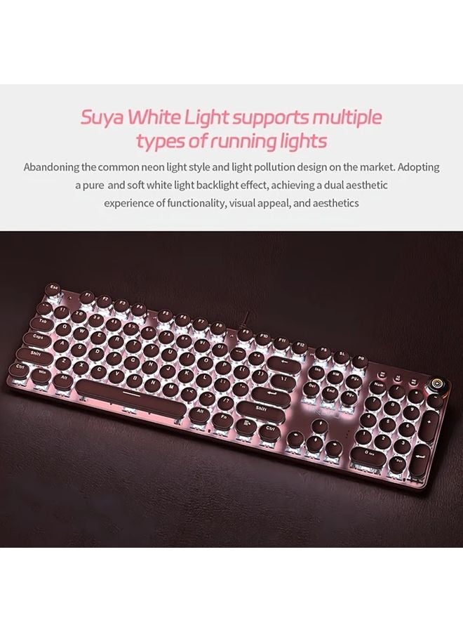 لوحة مفاتيح ميكانيكية بلون وردي زهري بتصميم ريترو بنك مضاءة للخلف لمكتب والألعاب - Image 5