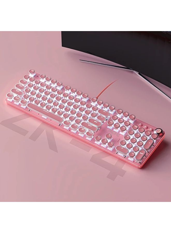 لوحة مفاتيح ميكانيكية بلون وردي زهري بتصميم ريترو بنك مضاءة للخلف لمكتب والألعاب - Image 1