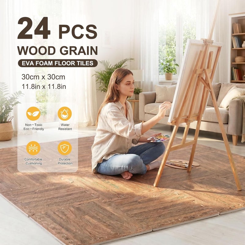 Roixeeds 24 Pack EVA Interlocking Foam Floor Tiles, 11.8"x11.8"x0.4" Protective Gym Flooring Mats, Non-Slip Puzzle Exercise Mat for Home Gym, Garage, Playroom, Aerobic Bike - Image 2