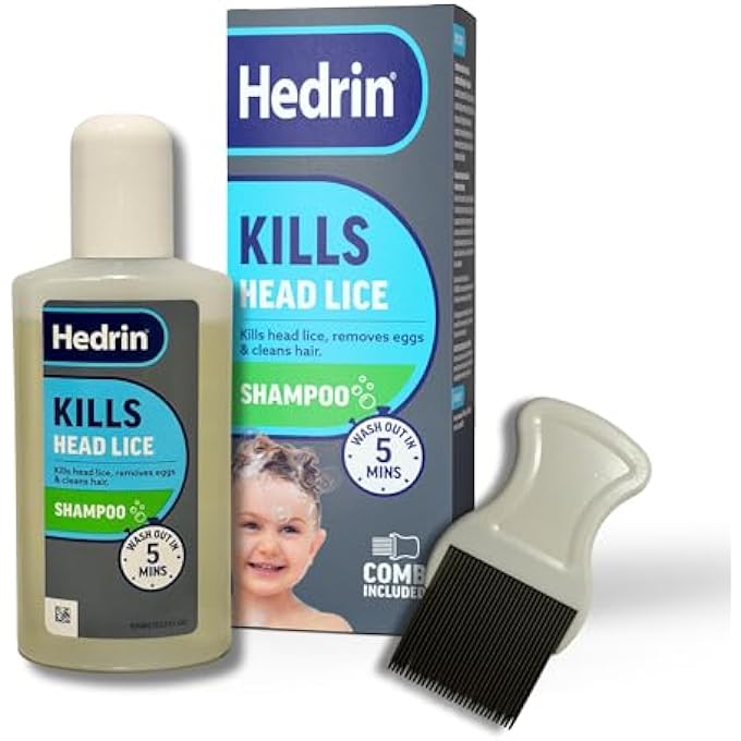 Hedrin HEAD LICE SHAMPOO AND COMB KIT, KILLS HEAD LICE AND EGGS IN 5 MINUTES, 4 TREATMENTS, CLINICALLY TESTED, SUITABLE FOR ADULTS AND CHILDREN, 100ML, (FORMERLY ALL-IN-ONE - PACKAGING MAY VARY) - Image 1