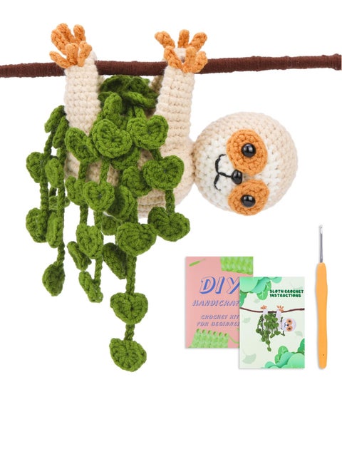 Crochet Starter Kit, Sloth Crochet Kit with Step-by-Step Video Tutorials, DIY Craft Knitting Supplies, Include Crochet Hook, Yarn, Polyester Fiber, Stitch Markers, Floral Wire, Plastic Eyes