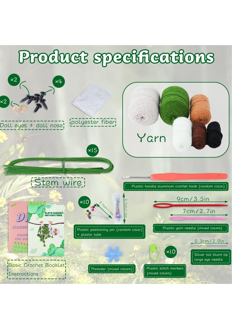 Excefore - Crochet Starter Kit, Sloth Crochet Kit with Step-by-Step Video Tutorials, DIY Craft Knitting Supplies, Include Crochet Hook, Yarn, Polyester Fiber, Stitch Markers, Floral Wire, Plastic Eyes - Image 1