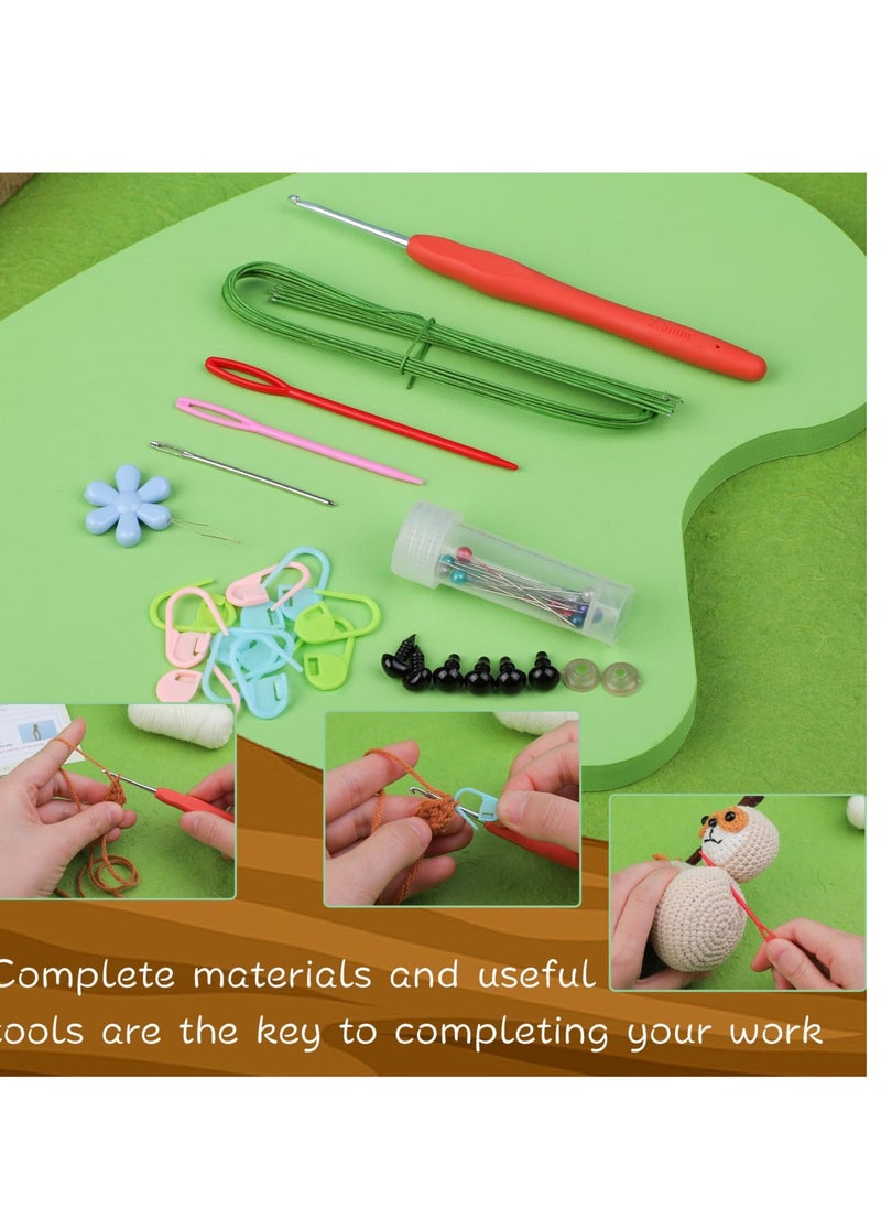 Excefore - Crochet Starter Kit, Sloth Crochet Kit with Step-by-Step Video Tutorials, DIY Craft Knitting Supplies, Include Crochet Hook, Yarn, Polyester Fiber, Stitch Markers, Floral Wire, Plastic Eyes - Image 1