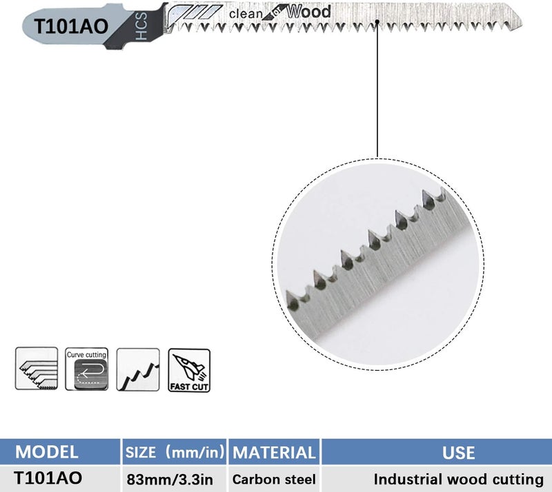 TAROSE 30-Piece T101AO 3-1/4 Inch 20 TPI Assorted T-Shank Scrolling Jig Saw Blades Set for Clean Cutting Wood - Image 4